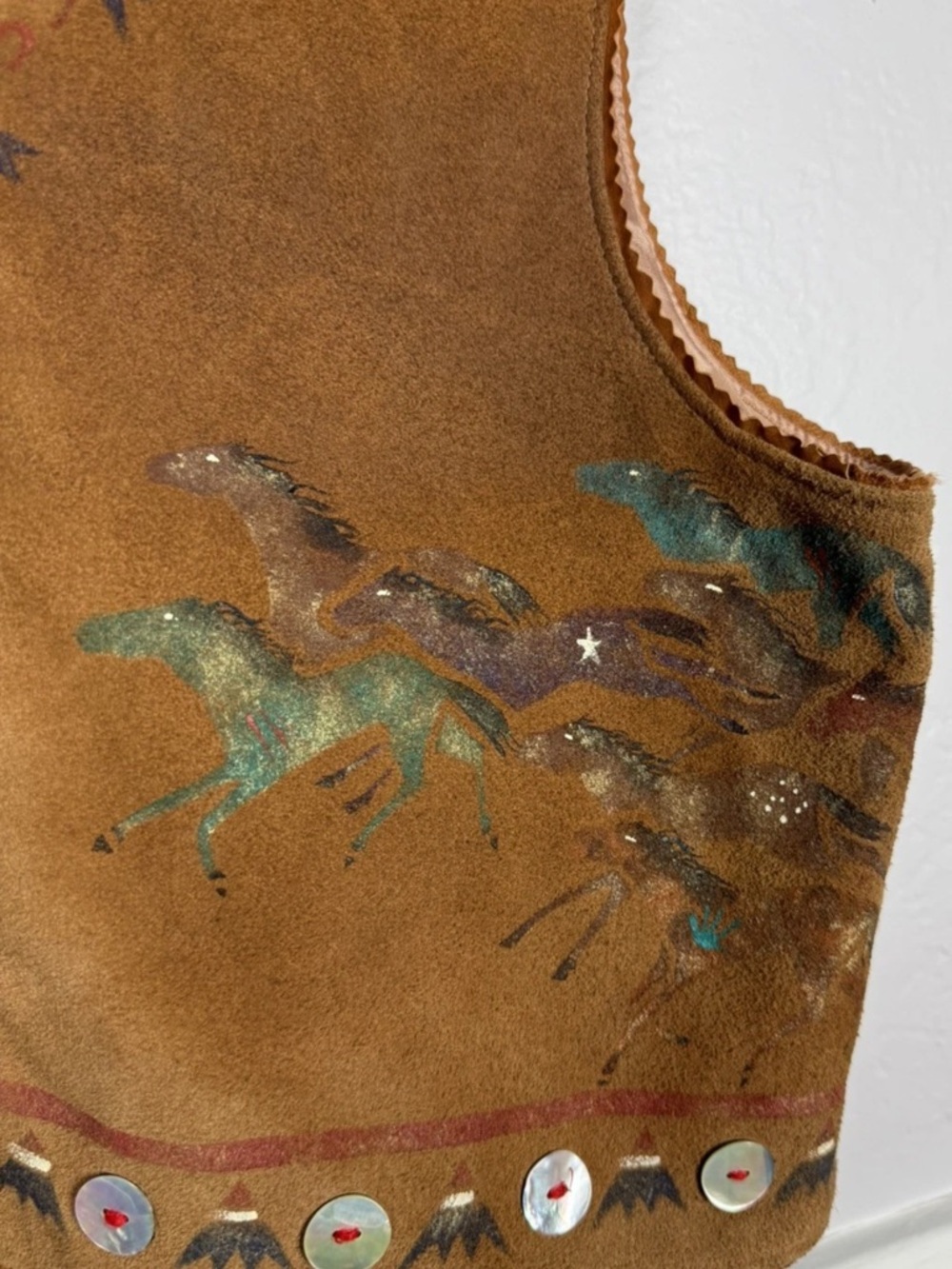 Patricia Wolf handmade Leather Horse Vest Hand Painted Horses Indian Ponies EUC - Picture 6 of 8